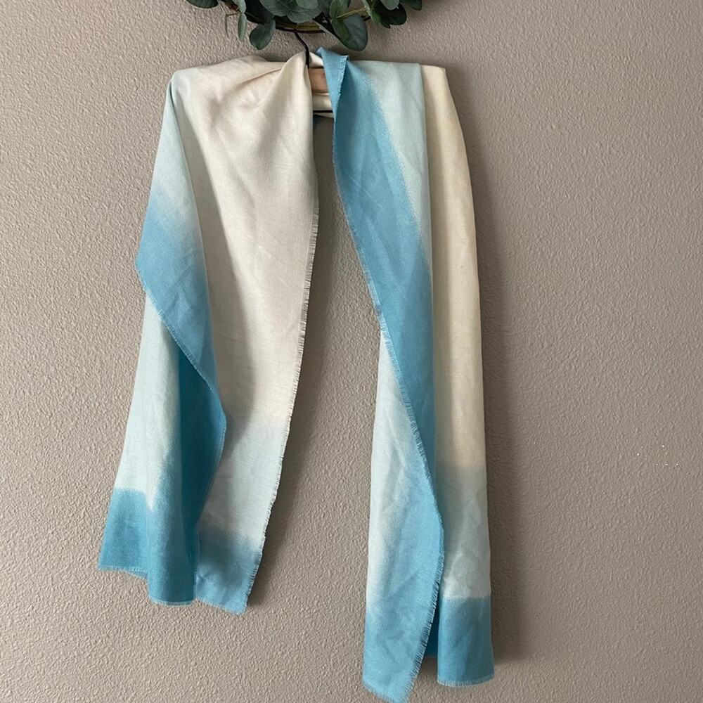 CJ Banks Raw Hem Blue Gradient All Season Unisex Soft Cozy Scarf 73x17